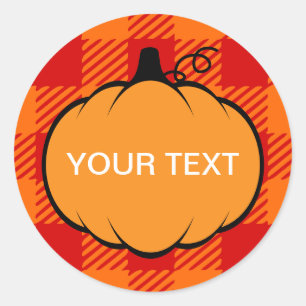 Thanksgiving Plaid Pumpkin Drawing Custom Text  Classic Round Sticker