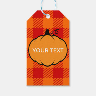 Thanksgiving Plaid Pumpkin Drawing Custom Text  Gift Tags