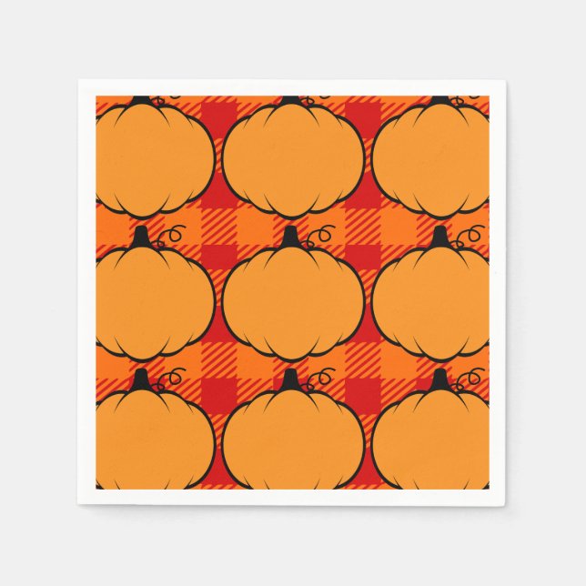 Thanksgiving Plaid Pumpkin Drawing Napkin (Front)
