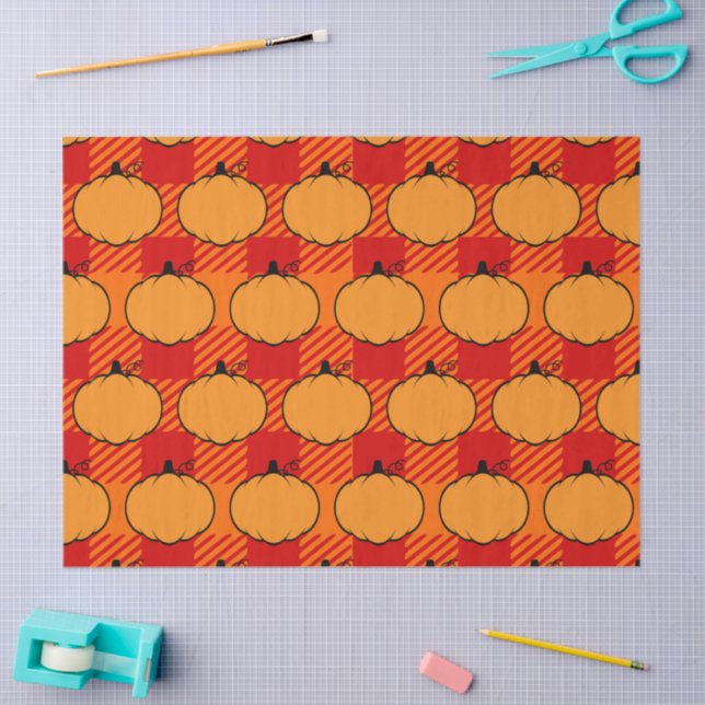 Thanksgiving Plaid Pumpkin Drawing Tissue Paper (Craft)
