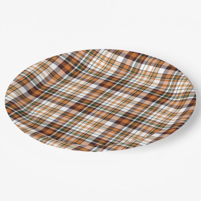 Thanksgiving plaid tartan pattern paper plate (Angled)