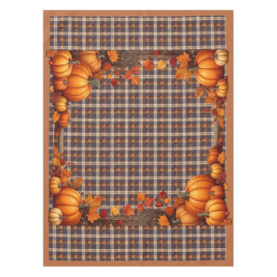 Thanksgiving Plaid with Pumpkin Border - Small Tablecloth