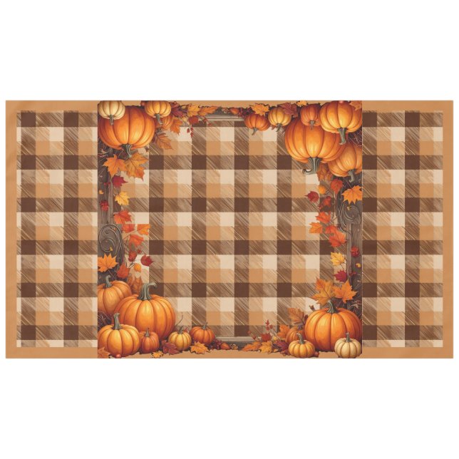 Thanksgiving Plaid with Pumpkin Border Tablecloth (Front (Horizontal))