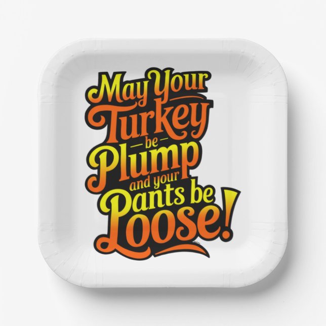 Thanksgiving, Plump Turkey, Loose Pants,  Paper Plate (Front)