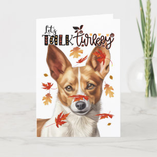 Thanksgiving Podengo Dog Let's Talk Turkey Holiday Card