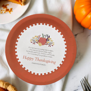 Thanksgiving Poem Country Rustic Pumpkin Bouquet Paper Plate