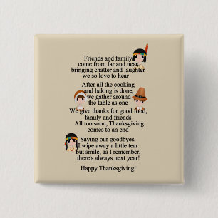 Thanksgiving poem Holiday Indians Pilgrims 2 Inch Square Button