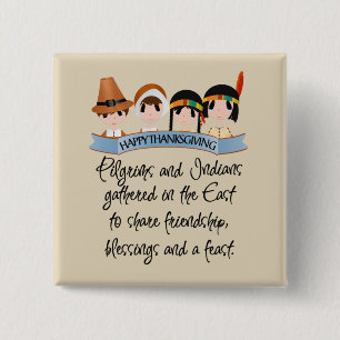 Thanksgiving poem Holiday Indians Pilgrims 2 Inch Square Button