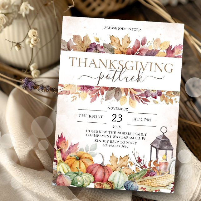 Thanksgiving Potluck Dinner Party Rustic Pumpkin Invitation (Creator Uploaded)