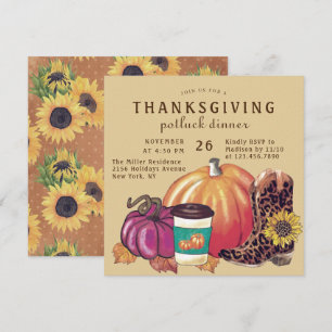 Thanksgiving Potluck Dinner Sunflower Pumpkin Invitation