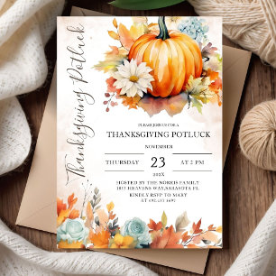 Thanksgiving Potluck Rustic Pumpkin Autumn Invitation