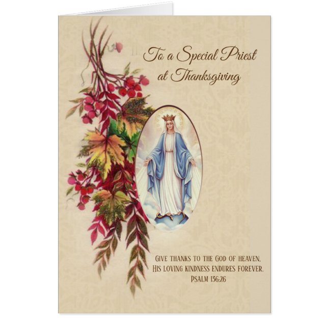 Thanksgiving Priest Virgin Mary Autumn Flowers (Front)