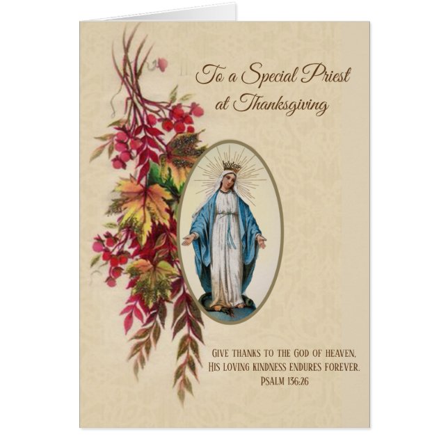 Thanksgiving Priest Virgin Mary Autumn Flowers (Front)