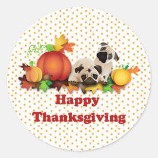Thanksgiving Pugs and Pumpkins Classic Round Sticker