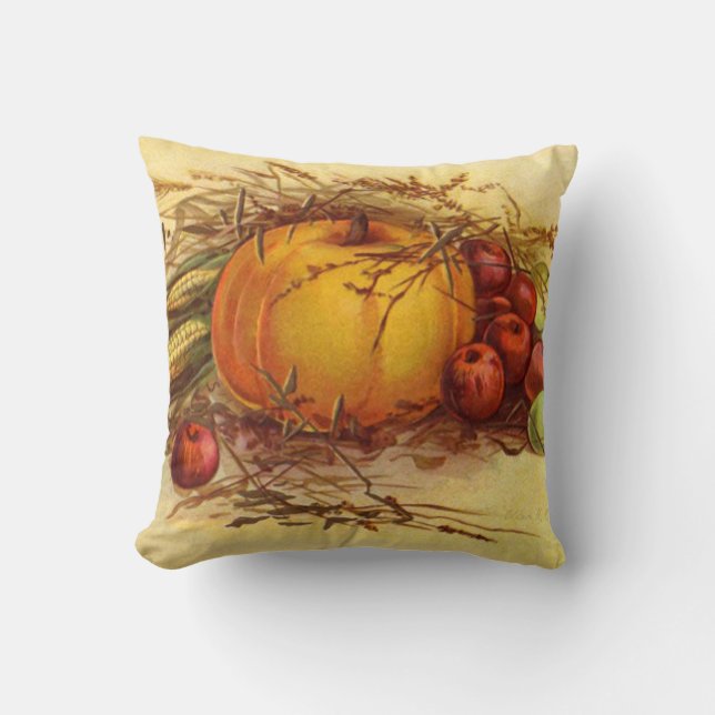 Thanksgiving Pumpkin and Apples Accent Pillow (Front)