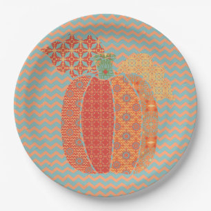 Thanksgiving Pumpkin and Chevrons, Paper Plates 9"