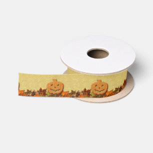 Thanksgiving Pumpkin and Leaves Satin Ribbon