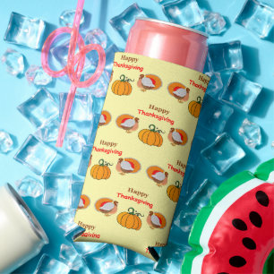 Thanksgiving pumpkin and turkey pattern yellow seltzer can cooler