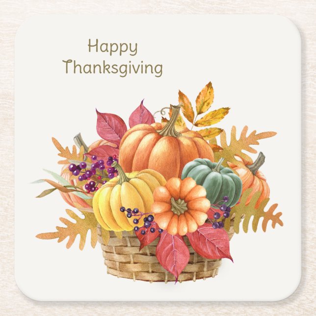 Thanksgiving Pumpkin Basket Paper Coaster (Front)