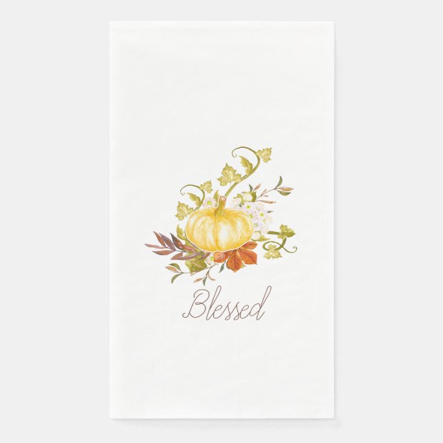 Thanksgiving Pumpkin Blessed Typography Napkin (Front)