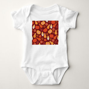 Thanksgiving Pumpkin Brown Seamless Pattern. Baby Bodysuit
