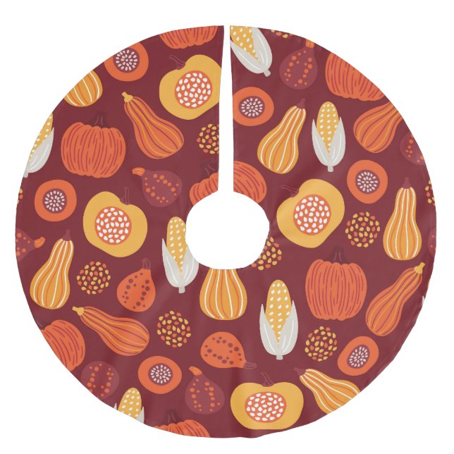 Thanksgiving Pumpkin Brown Seamless Pattern. Brushed Polyester Tree Skirt (Front)