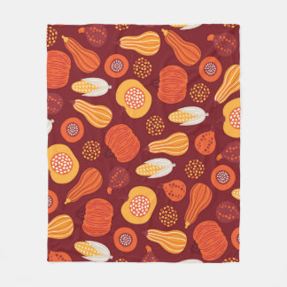 Thanksgiving Pumpkin Brown Seamless Pattern. Fleece Blanket
