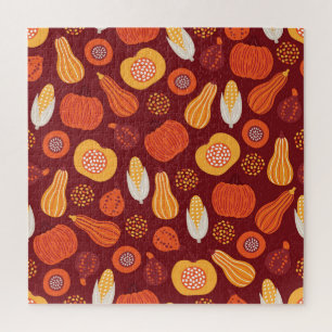 Thanksgiving Pumpkin Brown Seamless Pattern. Jigsaw Puzzle