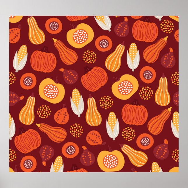 Thanksgiving Pumpkin Brown Seamless Pattern. Poster (Front)