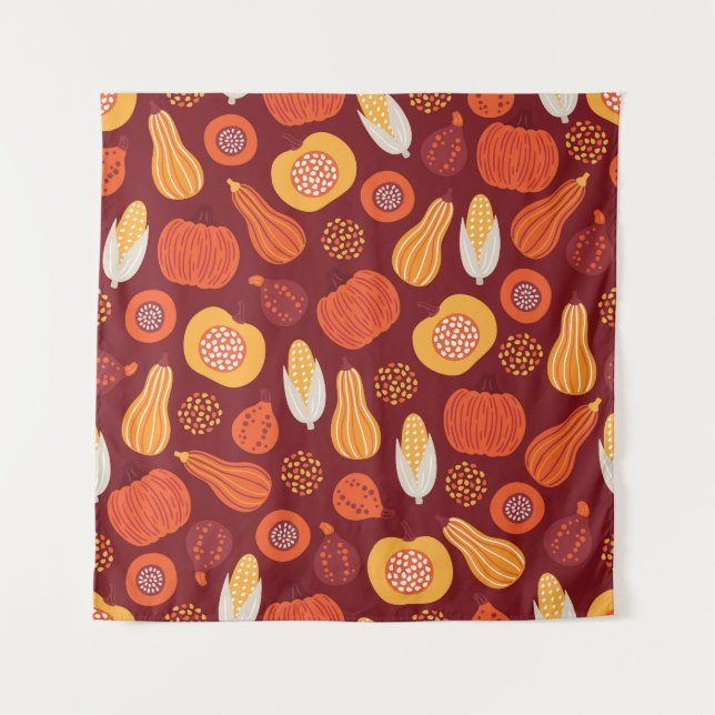 Thanksgiving Pumpkin Brown Seamless Pattern. Tapestry (Front)