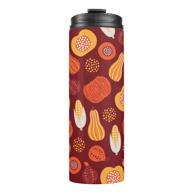Thanksgiving Pumpkin Brown Seamless Pattern. Thermal Tumbler (Front)