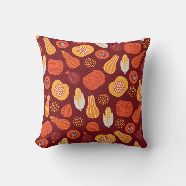 Thanksgiving Pumpkin Brown Seamless Pattern. Throw Pillow (Front)