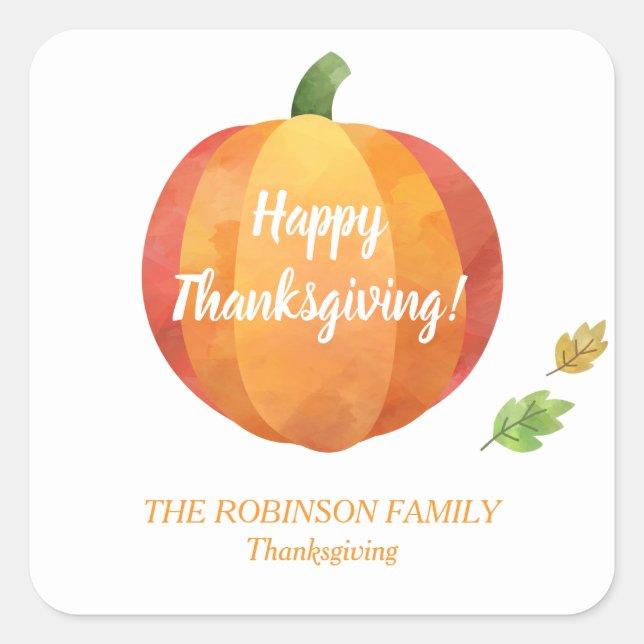 Thanksgiving Pumpkin Custom Square Sticker (Front)