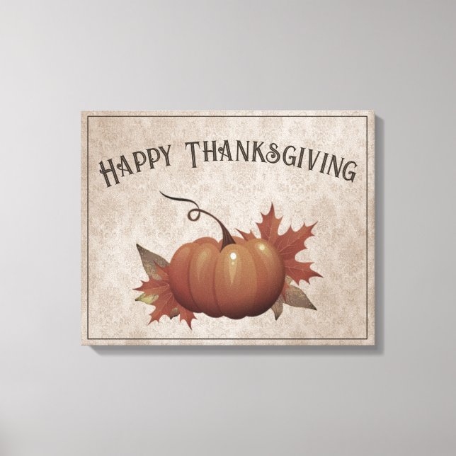Thanksgiving Pumpkin Damask Canvas Print (Front)