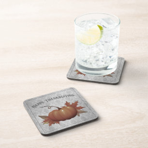 Thanksgiving Pumpkin Damask   Grey Coaster