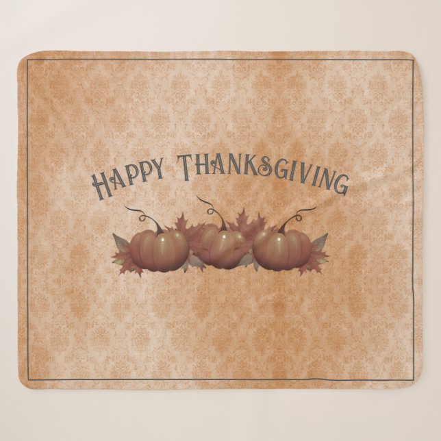 Thanksgiving Pumpkin Damask | Orange Sherpa Blanket (Front (Horizontal))