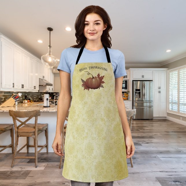 Thanksgiving Pumpkin Damask | Yellow Apron (Yellow Thanksgiving Pumpkin Damask Apron)