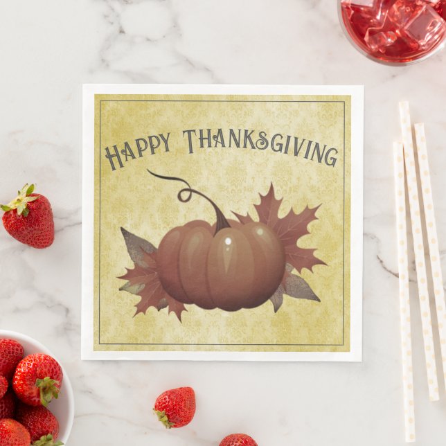 Thanksgiving Pumpkin Damask | Yellow Napkin (Insitu)