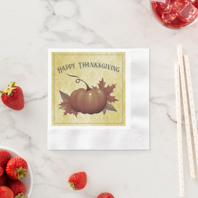Thanksgiving Pumpkin Damask | Yellow Napkin (Insitu)