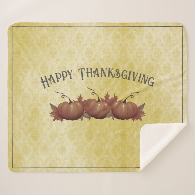 Thanksgiving Pumpkin Damask | Yellow Sherpa Blanket (Front (Horizontal))