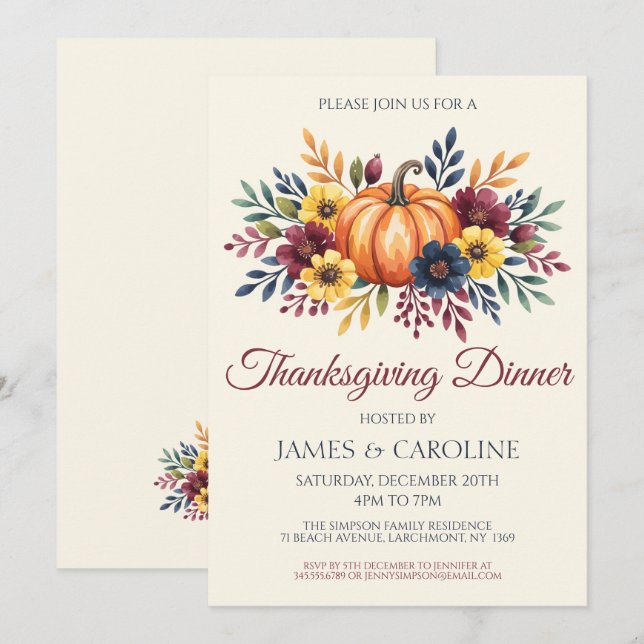Thanksgiving Pumpkin Dinner Invitation (Front/Back)