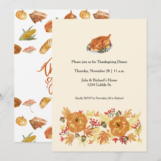 Thanksgiving Pumpkin Dinner Invitation (Front/Back)