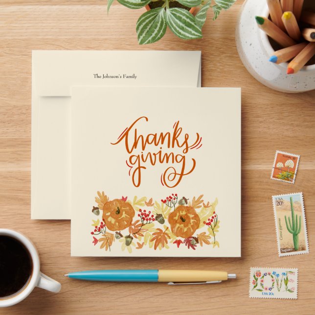 Thanksgiving Pumpkin Dinner Invitation Envel Envelope (Desk)