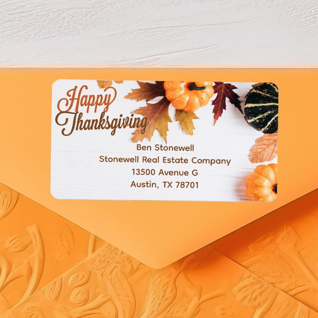 Thanksgiving Pumpkin Fall Leaf Return Address Label (Creator Uploaded)