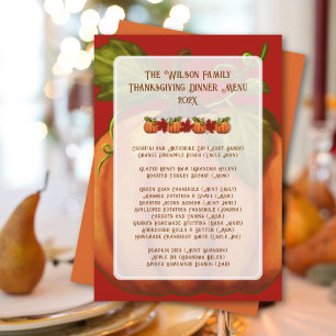 Thanksgiving Pumpkin Family Dinner Menu Template
