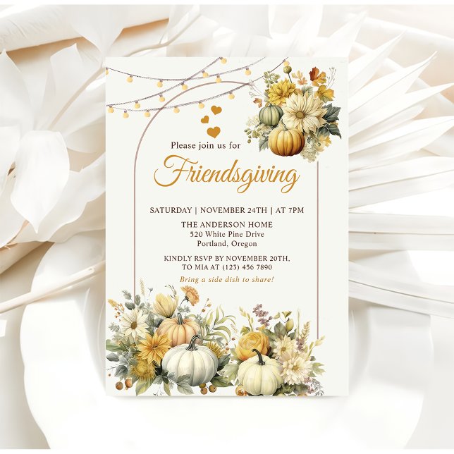 Thanksgiving Pumpkin Floral Friendsgiving Dinner Invitation (Creator Uploaded)