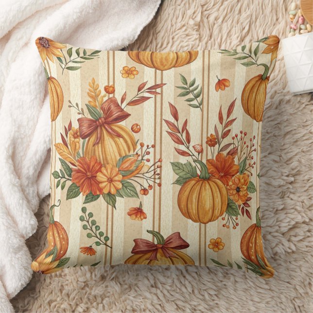 Thanksgiving Pumpkin Harvest Autumn Pattern Throw Pillow (Blanket)