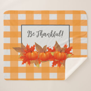 Thanksgiving Pumpkin Orange Buffalo Plaid Sherpa Blanket