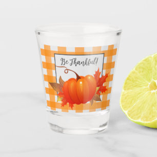 Thanksgiving Pumpkin Orange Buffalo Plaid Shot Glass