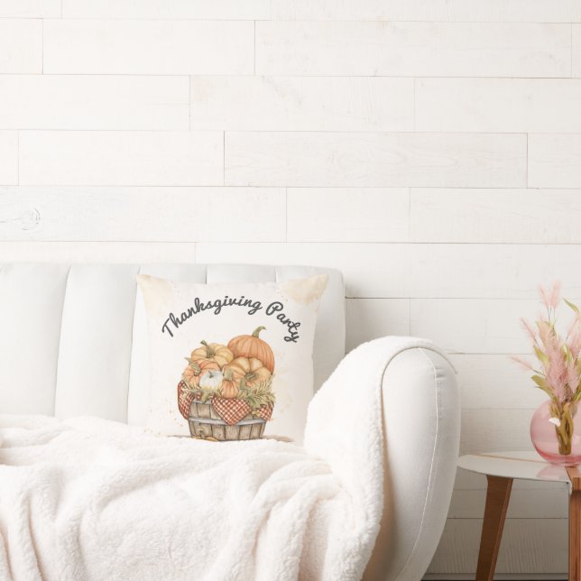 Thanksgiving Pumpkin Party Throw Pillow (Couch)